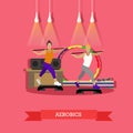 Girl aerobics in fitness studio. Flat design