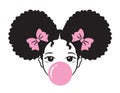 Girl with Afro Puff Hair Blowing Bubble Gum