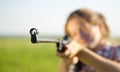 Girl aiming a pneumatic rifle Royalty Free Stock Photo