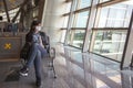 Girl in the airport waiting room Royalty Free Stock Photo