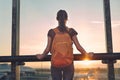 Girl at the airport window Royalty Free Stock Photo