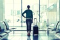 Girl at the airport window Royalty Free Stock Photo
