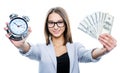 Girl with an alarm and money