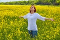 Women without allergies breathes the smells of flowers freely