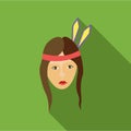 Girl american indians icon, flat style
