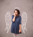 Girl with angel illustrated wings Royalty Free Stock Photo