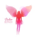 Girl angel with wings silhouette plus abstract watercolor painted.Vector EPS10 Royalty Free Stock Photo