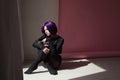 Girl anime with purple hair Japan Cosplay