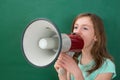 Girl Announcing On Megaphone Royalty Free Stock Photo