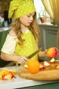 Girl with apple and knife. Royalty Free Stock Photo