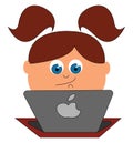 A girl with apple laptop vector or color illustration