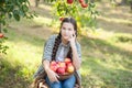 Girl with Apple in the Apple Orchard