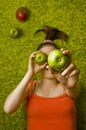 Girl apples and mango Royalty Free Stock Photo