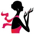 Girl applying make up silhouette, vector