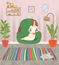 Girl in Armchair Living Room Cosy Interior Vector Royalty Free Stock Photo