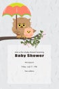 It is a girl, arrival. Cute owl mom and daughter are sitting on a tree branch Royalty Free Stock Photo