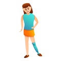 Girl artificial leg icon, cartoon style