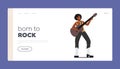 Girl Artist Guitar Player Landing Page Template. African Female Character Playing Acoustic Guitar Perform Rock Music Royalty Free Stock Photo