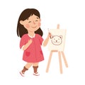 Girl Artist Painting on Canvas, Cute Kid Practicing Skills to Find Dream at Art School Cartoon Vector Illustration