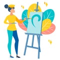 The girl, the artist paints a picture. Art scene. In minimalist style Cartoon flat Vector