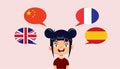 Girl of Asian Ethnicity Talking Multiple Languages Vector Cartoon Illustration