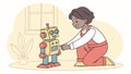 Girl Assembling Robot Toy STEM Learning and Fun Vector, vector design Generative AI Royalty Free Stock Photo