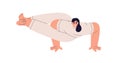 Girl in Astavakrasana, hand-balancing yoga pose. Happy woman exercising in Eight-Angle posture, position. Stretching and