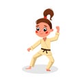 Girl Athlete Practicing Karate, Kid in Sports Uniform Doing Physical Exercise, Active Healthy Lifestyle Concept Cartoon Royalty Free Stock Photo