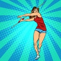 Girl athlete throwing javelin, athletics summer games