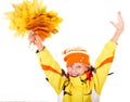 Girl in autumn orange hat with leaf group. Royalty Free Stock Photo