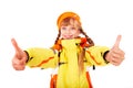 Girl in autumn orange hat with thumb up. Royalty Free Stock Photo