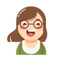 Girl avatar in flat style, geometric style of proportions. Cheerful avatar in glasses. Vector illustration.