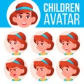 Girl Avatar Set Kid Vector. Kindergarten. Face Emotions. Emotional, Facial, People. Fun, Cheerful. Advertisement Royalty Free Stock Photo