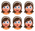 Girl avatar vector character. Set of portrait of young girl face