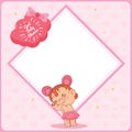 Girl Baby Shower concept with cute little girl funny expression on pink background.