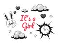 Girl baby shower monochrome greeting card vector Royalty Free Stock Photo
