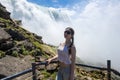 girl on background Niagara Falls Royalty Free Stock Photo