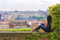 Girl on the background of the panorama of Prague, Czech Republic