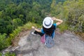 Girl With Backpack Enjoy Beautiful Landscape Back Rear View, Young Woman Tourist Royalty Free Stock Photo