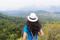 Girl With Backpack Enjoy Beautiful Landscape Back Rear View, Young Woman Tourist Royalty Free Stock Photo