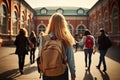 Girl backpack going class ready. Generate Ai Royalty Free Stock Photo