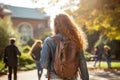 Girl backpack going class school. Generate Ai Royalty Free Stock Photo