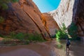 Girl Backpacker hiking Coyote Gulch Escalante