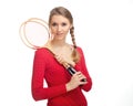 Girl with badminton rackets Royalty Free Stock Photo