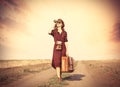 Girl with bag and binocular Royalty Free Stock Photo