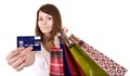 Girl with bag and credit card. Royalty Free Stock Photo