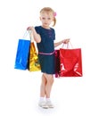 Girl bags of different colors on a white