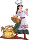 A girl - a baker in a national costume. Vector illustration.