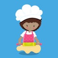Girl Bakers Curle Brown hair rolling pin 10 Royalty Free Stock Photo