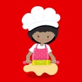 Girl Bakers Curle Dark hair rolling pin 15 Royalty Free Stock Photo